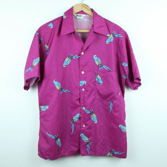 Gallery Ltd Other - FLAWS VTG 70s 80s Purple Parrot Shirt Hawaiian Magnum PI M 46" Chest Surf Beach